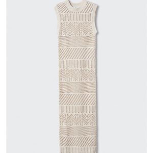 MANGO Open-knit Cream Midi Dress